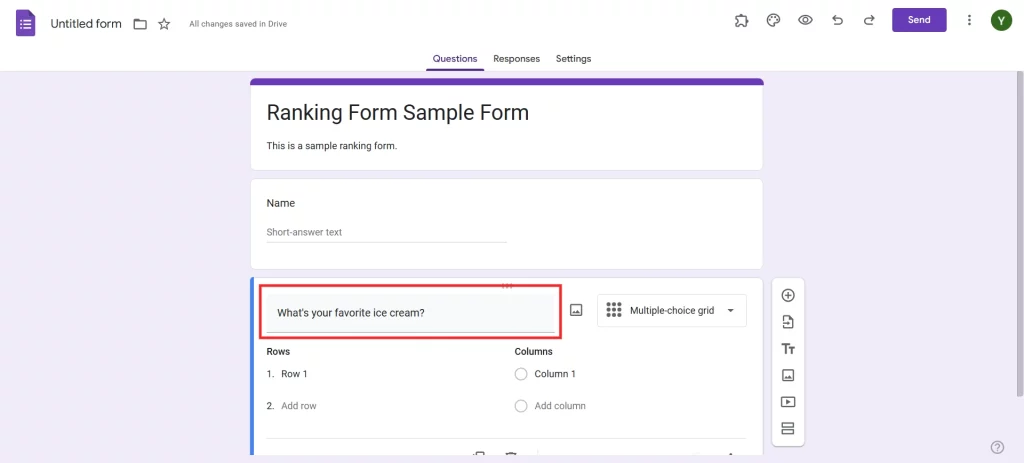 Ranking Questions in Google Forms - Add questions