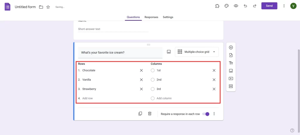 Ranking Questions in Google Forms - add rows and columns