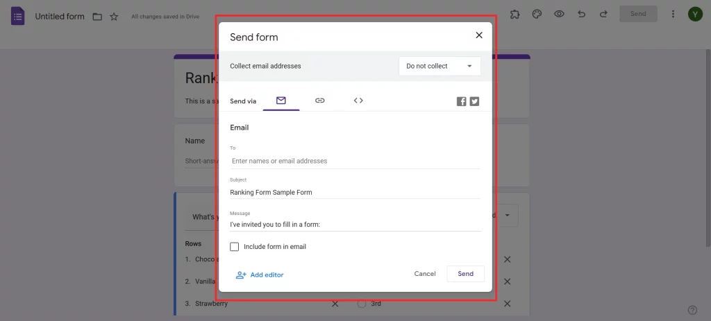 Ranking Questions in Google Forms - share the form