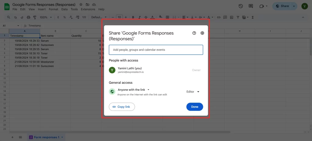 Share Google Forms results- share google sheets