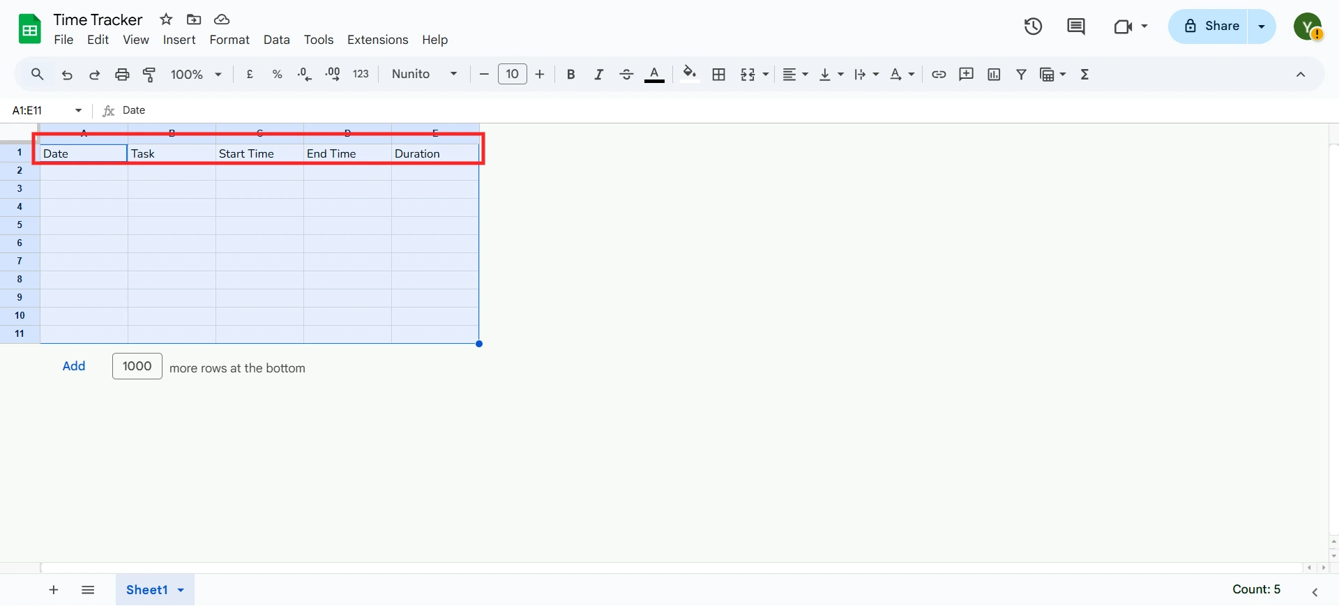 Timesheet in Google Sheets - Create new sheet