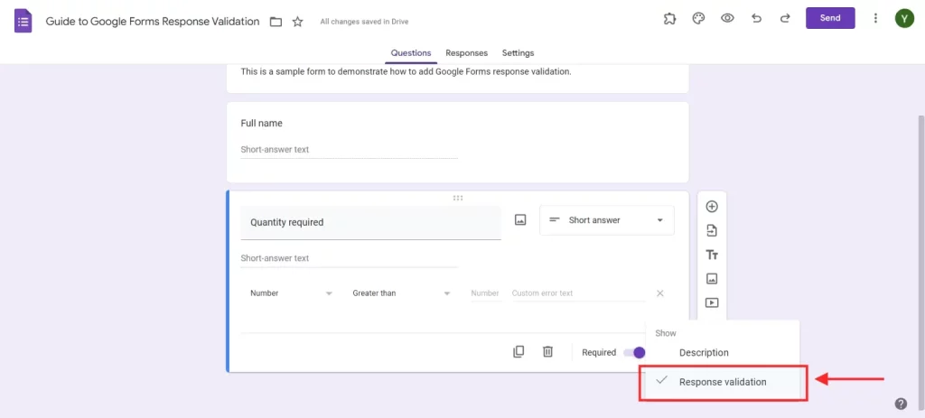 Responder Input - Enable response validation