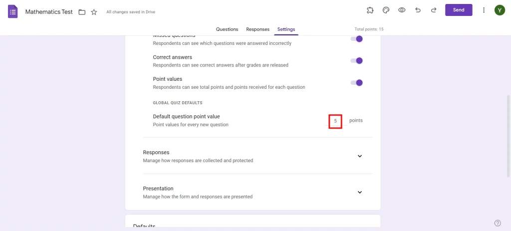 Release Scores on Google Forms - Assign points