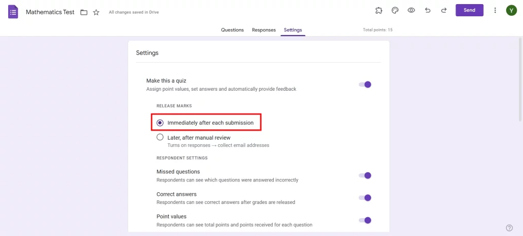 Release Scores on Google Forms - Immediately after submission