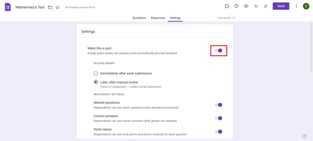 Release Scores on Google Forms - Make it a quiz