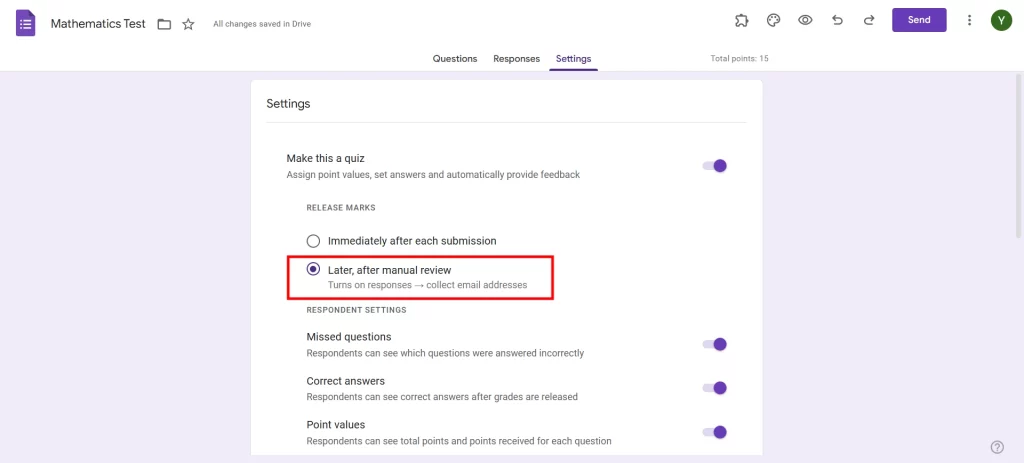 Release Scores on Google Forms - Manual Review