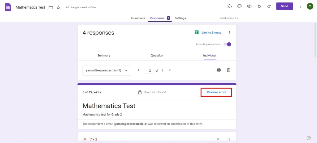 Release Scores on Google Forms - Release Scores