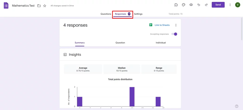 Release Scores on Google Forms - Responses tab