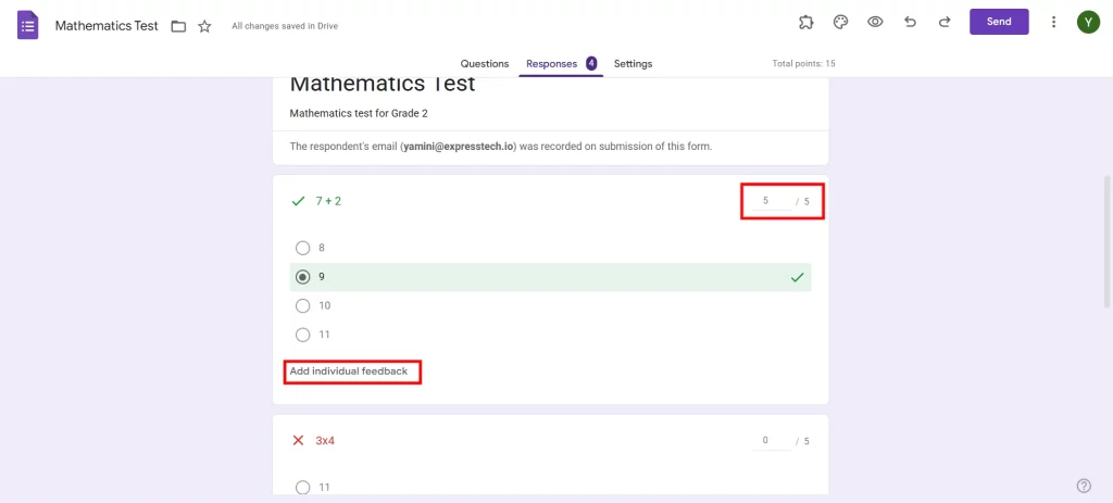 Release Scores on Google Forms - Review individual response