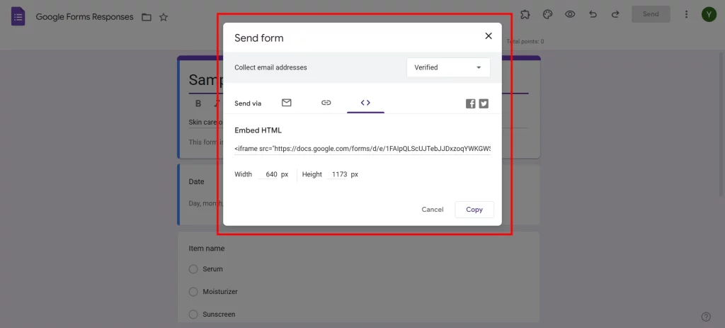 Embed Google Forms on Website - Copy code