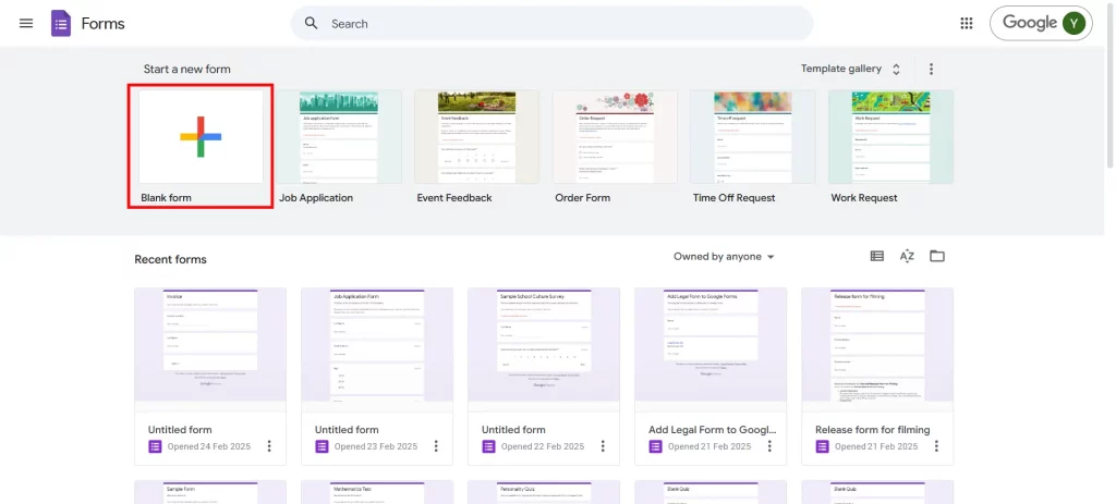 Fill-In-The-Blank in Google Forms - Create new form