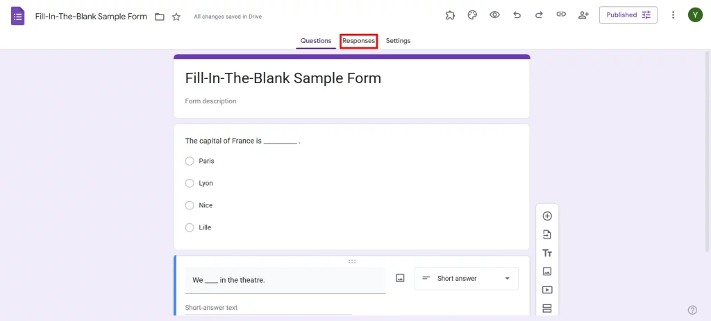 Fill-In-The-Blank in Google Forms - Responses