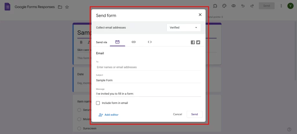 Fill-In-The-Blank in Google Forms - Share the form