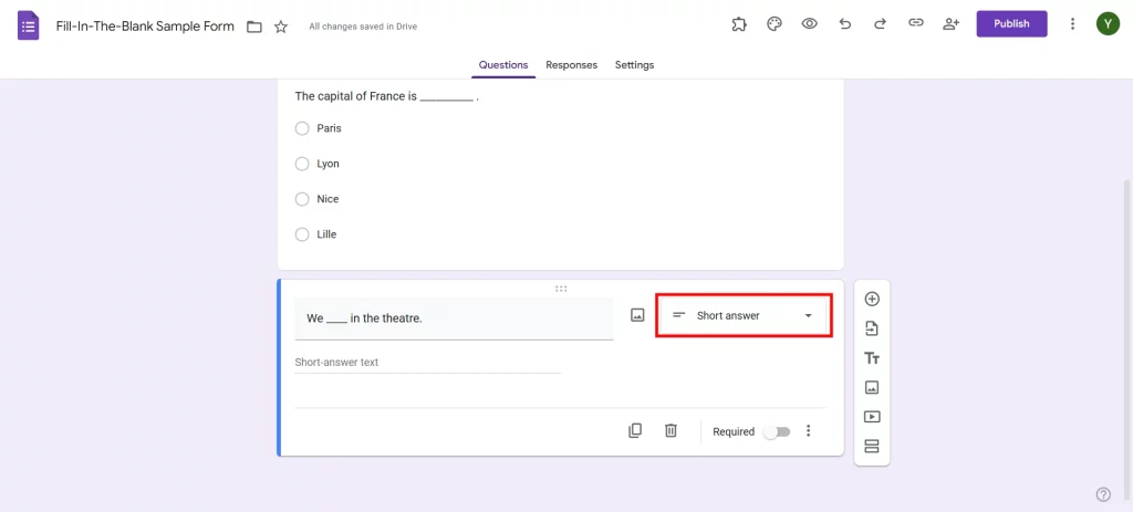 Fill-In-The-Blank in Google Forms - Short paragraph question type