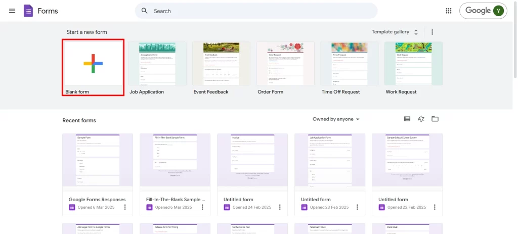 Google Forms Themes - Add new form