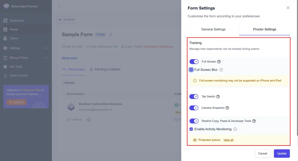 Smarter Monitoring for Online Exams - Proctor settings